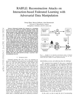 RAIFLE: Reconstruction Attacks on Interaction-based Federated Learning with Adversarial Data Manipulation
