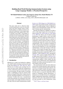 Building Real-World Meeting Summarization Systems using Large Language
  Models: A Practical Perspective