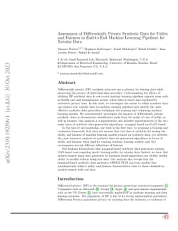 Assessment of Differentially Private Synthetic Data for Utility and
  Fairness in End-to-End Machine Learning Pipelines for Tabular Data