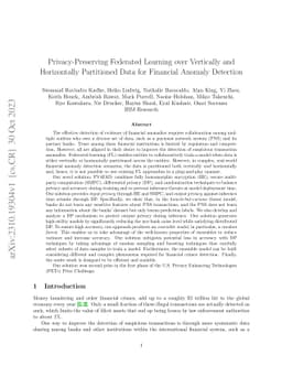 Privacy-Preserving Federated Learning over Vertically and Horizontally
  Partitioned Data for Financial Anomaly Detection