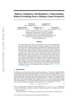 Balance, Imbalance, and Rebalance: Understanding Robust Overfitting from
  a Minimax Game Perspective