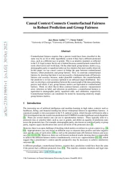 Causal Context Connects Counterfactual Fairness to Robust Prediction and
  Group Fairness