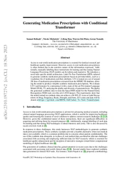 Generating Medical Prescriptions with Conditional Transformer