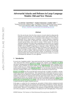 Adversarial Attacks and Defenses in Large Language Models: Old and New
  Threats