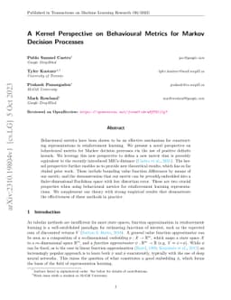 A Kernel Perspective on Behavioural Metrics for Markov Decision
  Processes