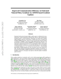 Improved Communication Efficiency in Federated Natural Policy Gradient
  via ADMM-based Gradient Updates