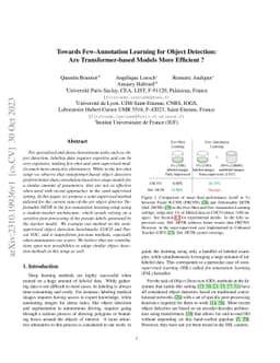 Towards Few-Annotation Learning for Object Detection: Are
  Transformer-based Models More Efficient ?