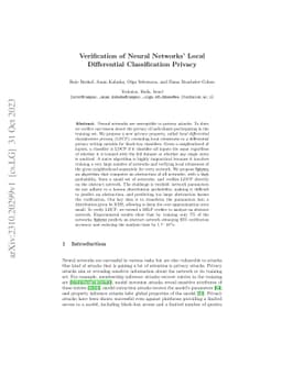 Verification of Neural Networks Local Differential Classification
  Privacy