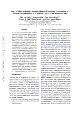Theory of Mind in Large Language Models: Examining Performance of 11
  State-of-the-Art models vs. Children Aged 7-10 on Advanced Tests