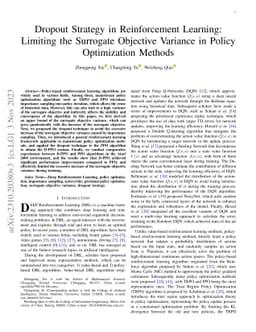 Dropout Strategy in Reinforcement Learning: Limiting the Surrogate
  Objective Variance in Policy Optimization Methods