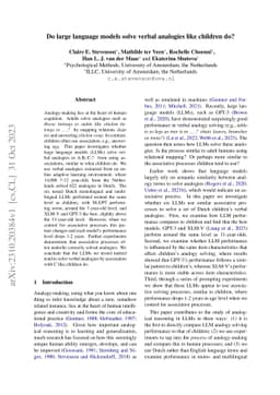 Do large language models solve verbal analogies like children do?
