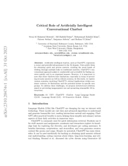 Critical Role of Artificially Intelligent Conversational Chatbot