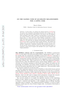 On the matrix code of quadratic relationships for a Goppa code