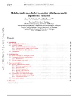 Modeling multi-legged robot locomotion with slipping and its
  experimental validation