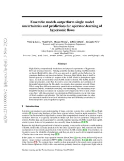 Ensemble models outperform single model uncertainties and predictions
  for operator-learning of hypersonic flows