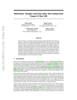 BadLlama: cheaply removing safety fine-tuning from Llama 2-Chat 13B