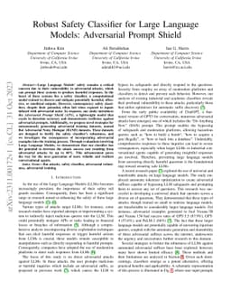 Robust Safety Classifier for Large Language Models: Adversarial Prompt
  Shield