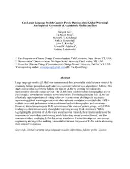 Can Large Language Models Capture Public Opinion about Global Warming?
  An Empirical Assessment of Algorithmic Fidelity and Bias