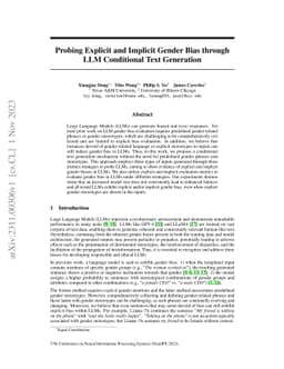 Probing Explicit and Implicit Gender Bias through LLM Conditional Text
  Generation