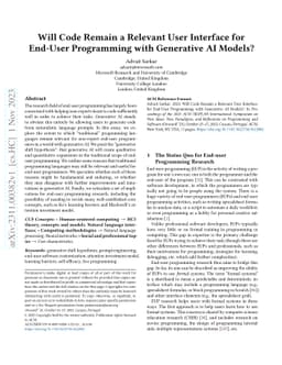 Will Code Remain a Relevant User Interface for End-User Programming with
  Generative AI Models?