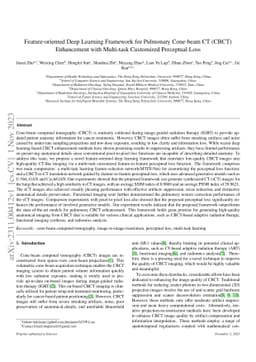Feature-oriented Deep Learning Framework for Pulmonary Cone-beam CT
  (CBCT) Enhancement with Multi-task Customized Perceptual Loss