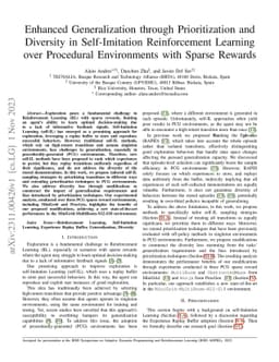 Enhanced Generalization through Prioritization and Diversity in
  Self-Imitation Reinforcement Learning over Procedural Environments with
  Sparse Rewards