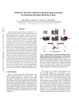 TPSeNCE: Towards Artifact-Free Realistic Rain Generation for Deraining
  and Object Detection in Rain