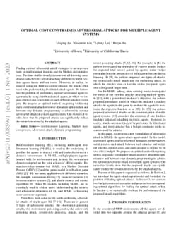 Optimal Cost Constrained Adversarial Attacks For Multiple Agent Systems