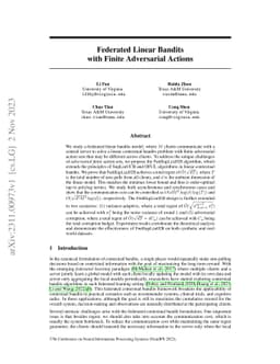 Federated Linear Bandits with Finite Adversarial Actions
