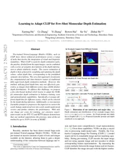 Learning to Adapt CLIP for Few-Shot Monocular Depth Estimation