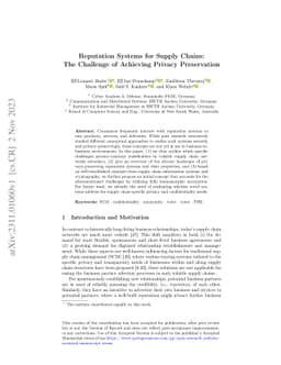 Reputation Systems for Supply Chains: The Challenge of Achieving Privacy
  Preservation