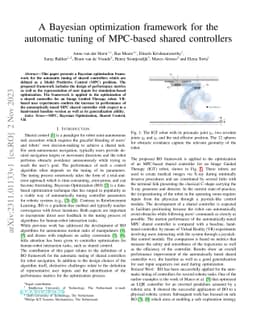 A Bayesian optimization framework for the automatic tuning of MPC-based
  shared controllers