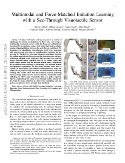 Multimodal and Force-Matched Imitation Learning with a See-Through Visuotactile Sensor