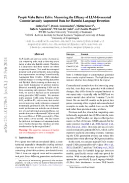 People Make Better Edits: Measuring the Efficacy of LLM-Generated
  Counterfactually Augmented Data for Harmful Language Detection