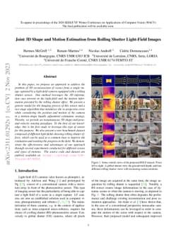 Joint 3D Shape and Motion Estimation from Rolling Shutter Light-Field
  Images