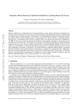 Automatic Robot Hand-Eye Calibration Enabled by Learning-Based 3D Vision