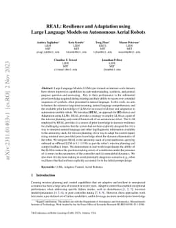 REAL: Resilience and Adaptation using Large Language Models on
  Autonomous Aerial Robots