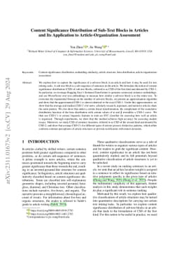 Content Significance Distribution of Sub-Text Blocks in Articles and Its
  Application to Article-Organization Assessment