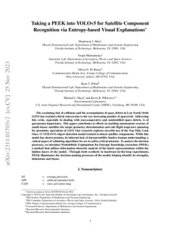 Taking a PEEK into YOLOv5 for Satellite Component Recognition via
  Entropy-based Visual Explanations