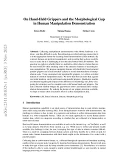 On Hand-Held Grippers and the Morphological Gap in Human Manipulation
  Demonstration