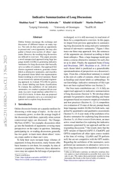 Indicative Summarization of Long Discussions