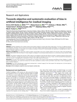 Towards objective and systematic evaluation of bias in artificial
  intelligence for medical imaging