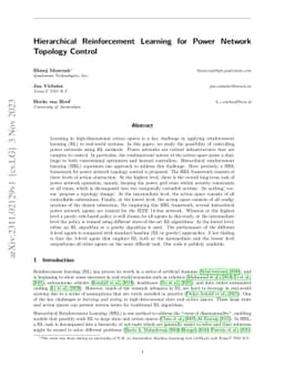 Hierarchical Reinforcement Learning for Power Network Topology Control