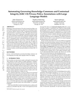 Automating Governing Knowledge Commons and Contextual Integrity (GKC-CI)
  Privacy Policy Annotations with Large Language Models