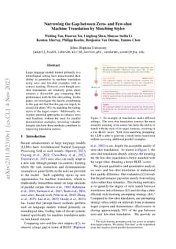Narrowing the Gap between Zero- and Few-shot Machine Translation by
  Matching Styles