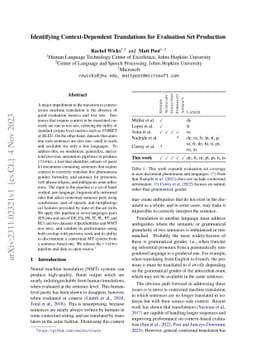 Identifying Context-Dependent Translations for Evaluation Set Production