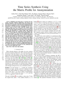 Time Series Synthesis Using the Matrix Profile for Anonymization