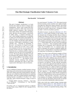One-Shot Strategic Classification Under Unknown Costs