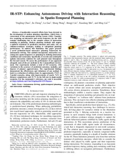 IR-STP: Enhancing Autonomous Driving with Interaction Reasoning in
  Spatio-Temporal Planning