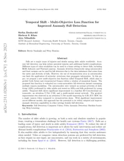 Temporal Shift -- Multi-Objective Loss Function for Improved Anomaly
  Fall Detection